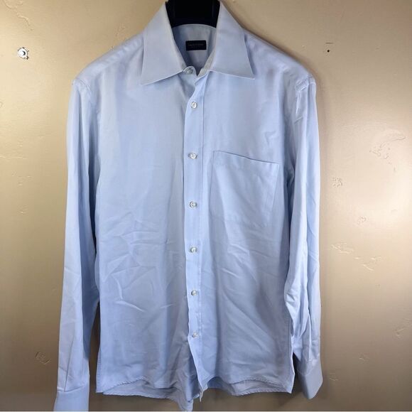 Valentino Mens‎ Baby Blue Button Down Dressy Shirt Size 15.5 32/33 Work Career - Picture 1 of 5
